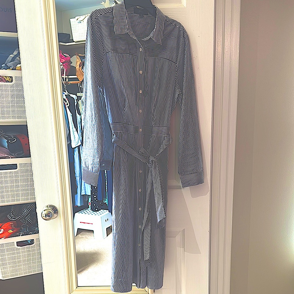 Striped Button-Down Shirt Dress,JCREW Size 10.